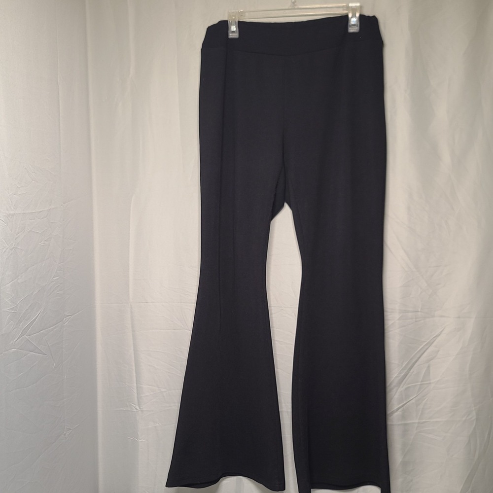 Shein Curve  Pants Women 3xl Flare Bell Bottom Stretch Wide Leg Black Ribbed